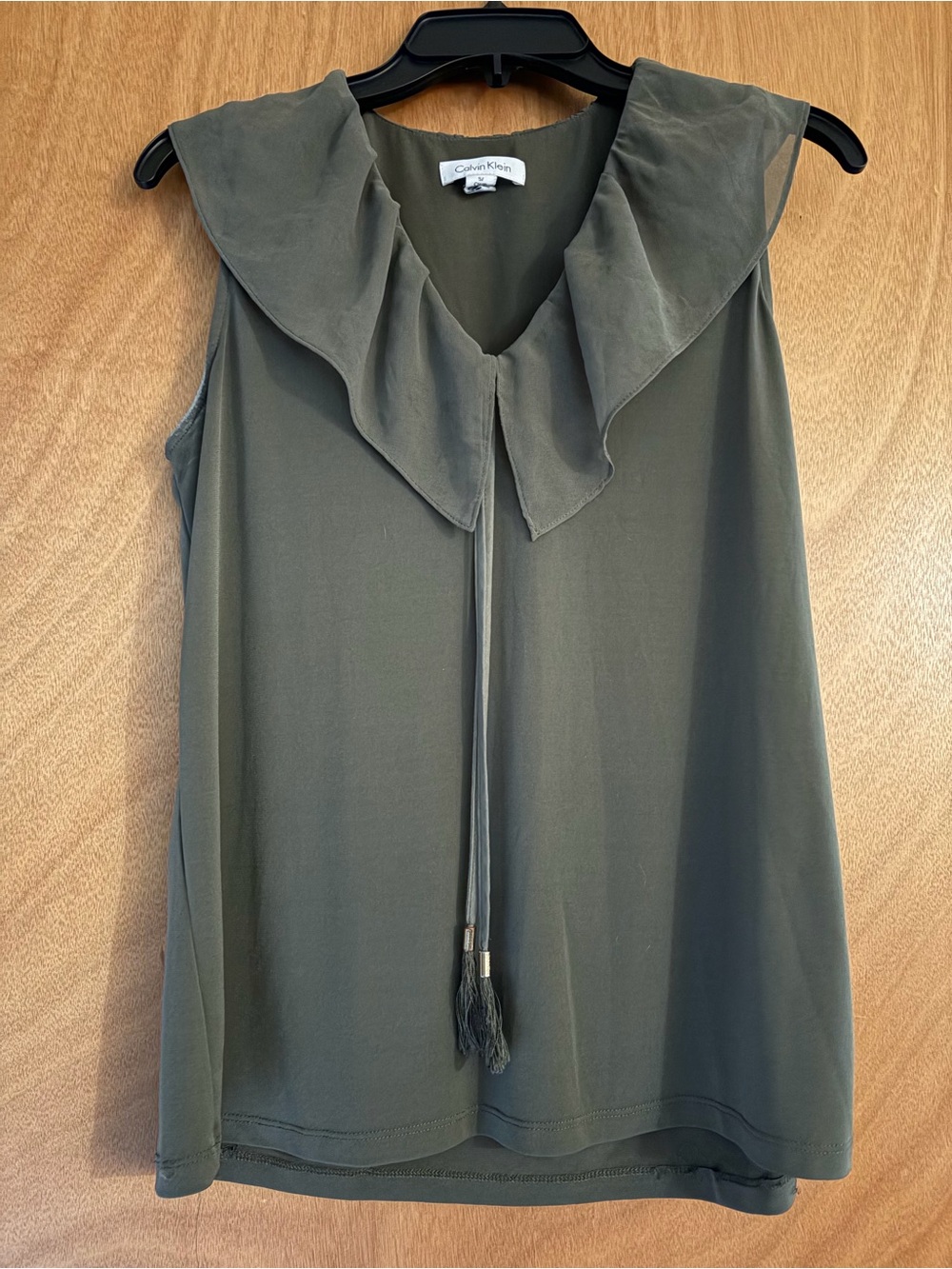 Calvin Klein Olive Green Ruffle Collar Sleeveless Camisole